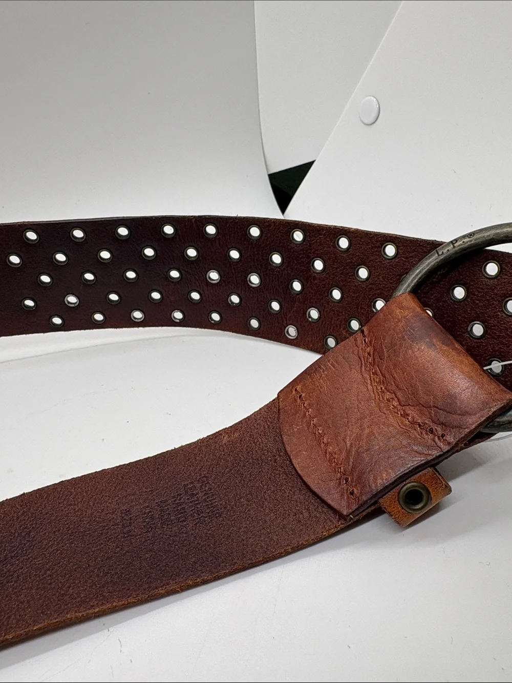 Linnea Pelle Brown Leather Grommet Belt NWT M